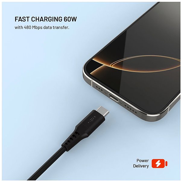 Data Cable FIXED Cable USB/USB-C and PD support 0.3m USB 2.0 60W Liquid silicone black ...