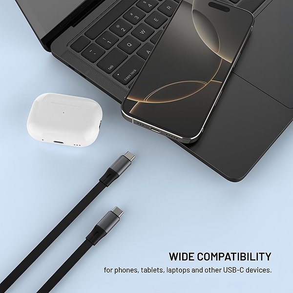 Data Cable FIXED Retractable Cable with USB-C/USB-C connectors 1m PD 100W 480Mbps gray ...