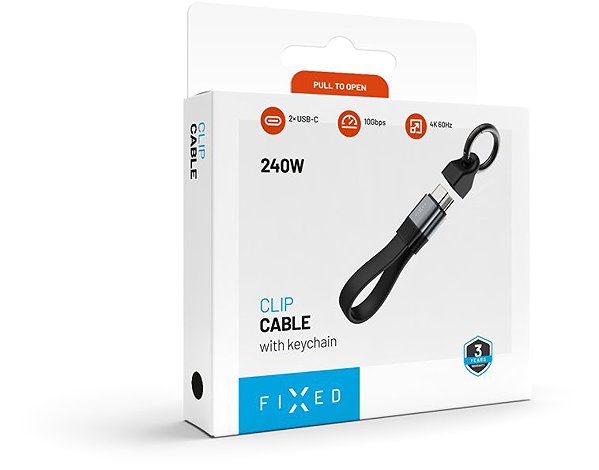 Data Cable FIXED Clip Cable USB-C/USB-C with Carabiner 3.2 Gen 2 10Gb/s 4K60Hz PD 240W Black ...
