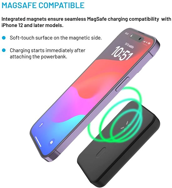 Power Bank FIXED MagZen with wireless charging and Magsafe support 6 000 mAh black ...