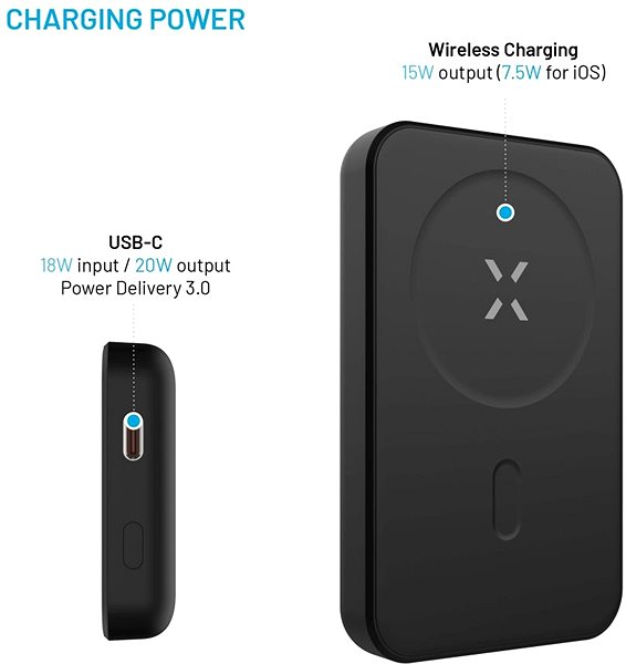 Power Bank FIXED MagZen with wireless charging and Magsafe support 6 000 mAh black ...