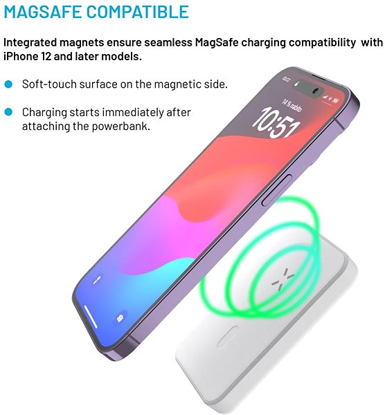 Power Bank FIXED MagZen with wireless charging and Magsafe support 6 000 mAh white ...