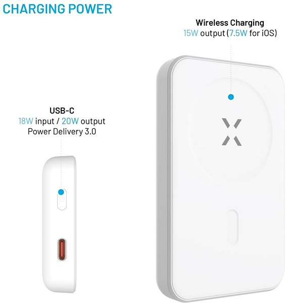 Power Bank FIXED MagZen with wireless charging and Magsafe support 6 000 mAh white ...
