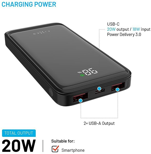 Power Bank FIXED Zen2 10 with LCD display and PD output 20W 10,000mAh black ...