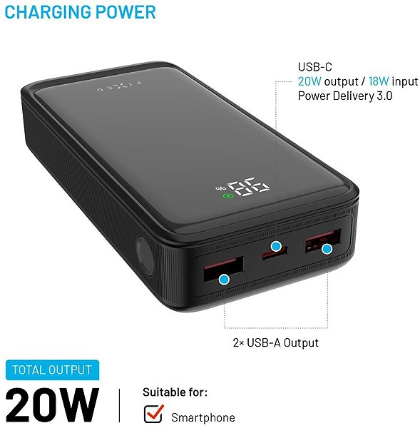 Power Bank FIXED Zen2 20 with LCD display and PD 20W 20.000mAh black ...
