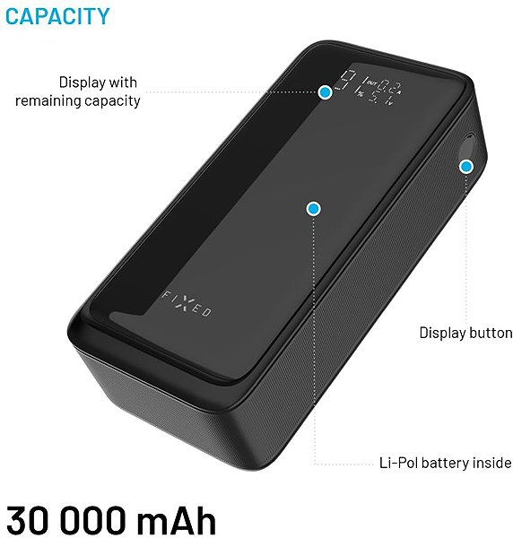 Power Bank FIXED Zen2 30 Plus with LCD display and PD 65W 30,000mAh black ...