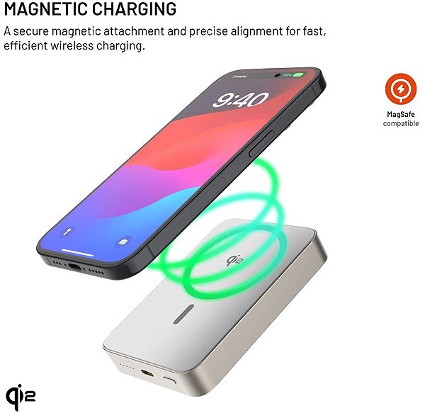 Power Bank FIXED MagZen 10 Crystal UltraSlim with Qi2 wireless charging and MagSafe 10 000 mAh titanium ...
