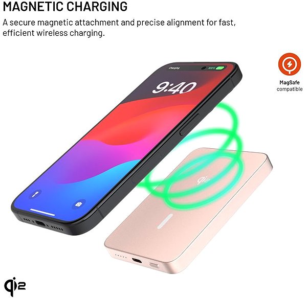 Power Bank FIXED MagZen 5 Crystal UltraSlim with Qi2 wireless charging and MagSafe 5 000 mAh pink ...
