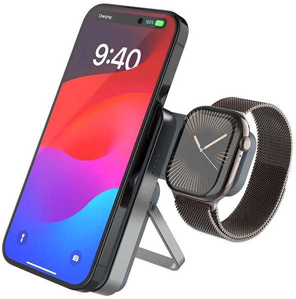 Power Bank FIXED MagZen 5 Stand with integrated Apple Watch charger and MagSafe 5,000 mAh support grey ...