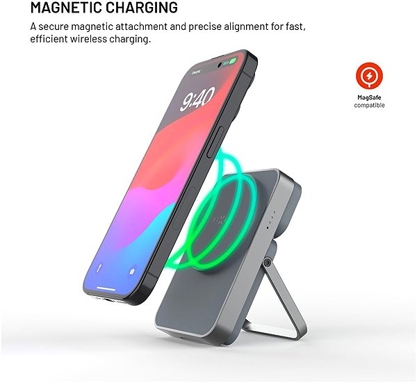 Power Bank FIXED MagZen 5 Stand with integrated Apple Watch charger and MagSafe 5,000 mAh support grey ...