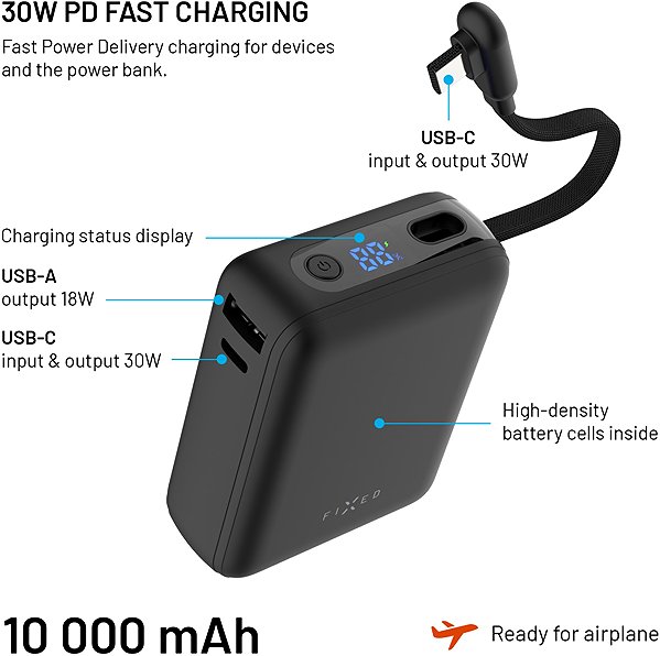 Power Bank FIXED Zen 10 Loop with LCD Display and 30W PD Output 10,000mAh Black ...