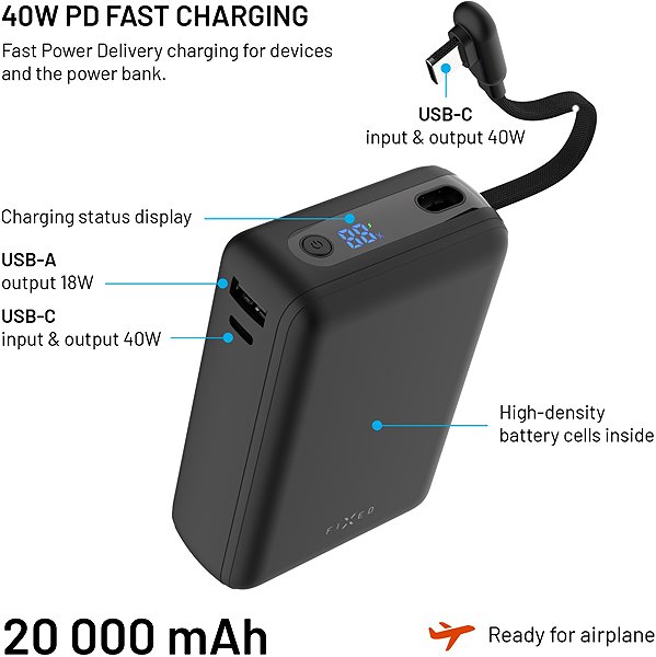 Power Bank FIXED Zen 20 Loop with LCD Display and PD 40W Output 20,000mAh Black ...