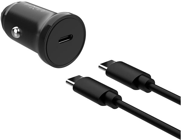 Autós töltő FIXED Car USB-C kimenet + USB-C/USB-C kábel, PD, 1 m, 20 W, fekete ...