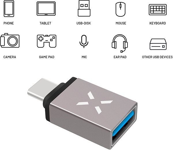 Adapter FIXED Link USB-A 3.0 to USB-C Grey Features/technology