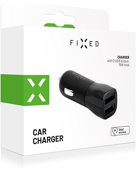 Autós töltő FIXED Smart Rapid Charge 15 W 2 x USB kimenettel fekete Csomagolás/doboz
