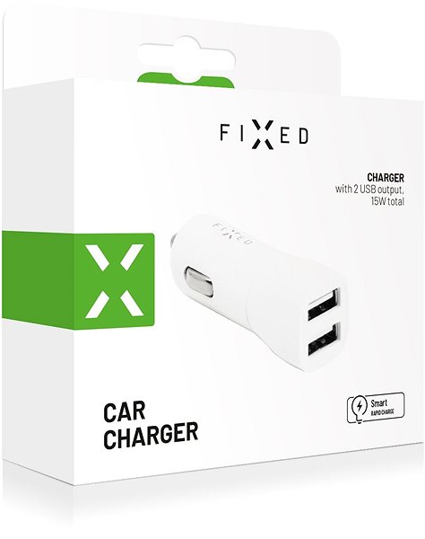 Nabíjačka do auta FIXED Smart Rapid Charge 15W s 2xUSB výstupom biela Obal/škatuľka