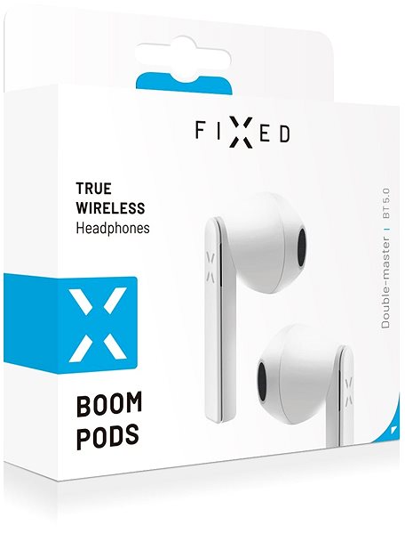 Wireless Headphones FIXED Boom Pods with Double Master Technology, White Packaging/box