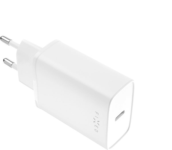 Hálózati adapter FIXED USB-C kimenettel és PD támogatással 25 W fehér színben Oldalnézet