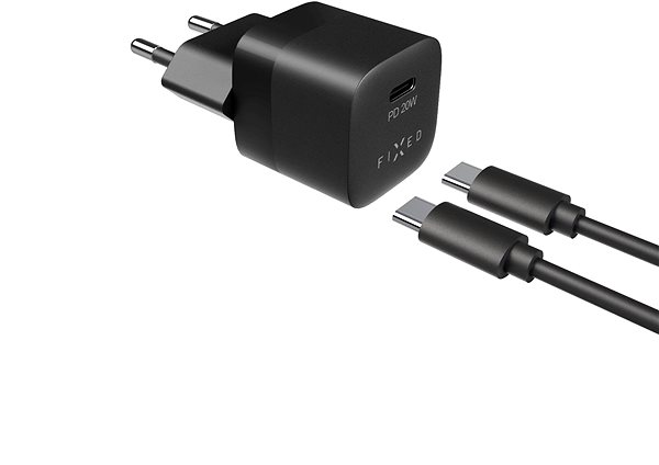 Töltő adapter FIXED PD Rapid Charge Mini USB-C + 1m USB-C to USB-C PD kábel - 20W, fekete ...