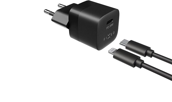 Nabíjačka do siete FIXED PD Rapid Charge Mini s USB-C výstupom a USB-C/Lightning káblom podpora PD 1 m MFI 20 W čierna ...