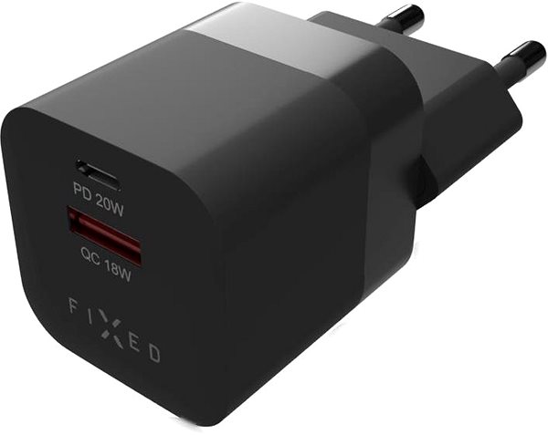 Töltő adapter FIXED PD Rapid Charge Mini USB-C + USB - PD, QC 3.0, 20W, fekete ...