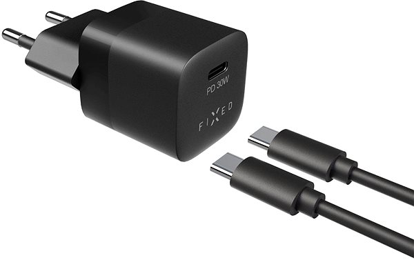 Töltő adapter FIXED PD Rapid Charge Mini USB-C + 1m USB-C to USB-C PD kábel - 30W, fekete ...