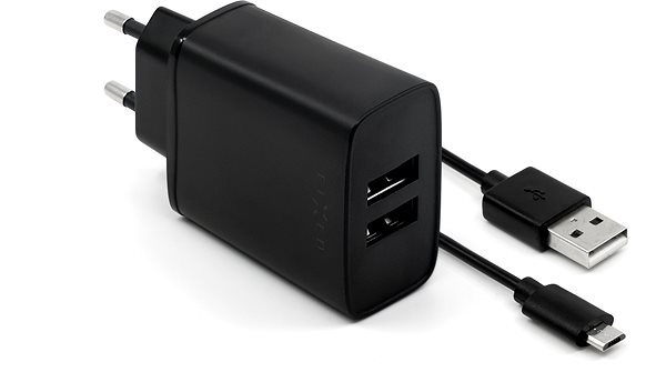 AC Adapter FIXED Smart Rapid Charge 15W with 2xUSB Output and USB/micro USB Cable 1m Black Screen