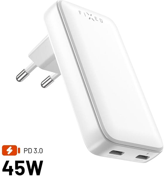 Wall Charger FIXED Slim GaN with 2x USB-C output and PD 45W support white ...