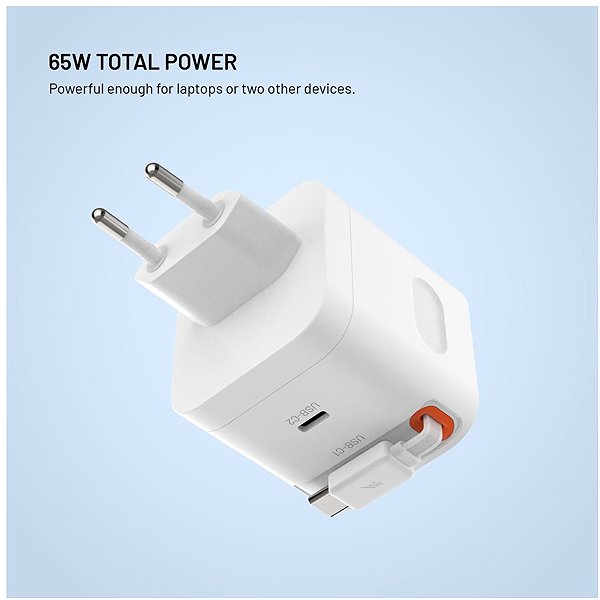 Wall Charger FIXED GaN with 2xUSB-C and self-healing cable support PD 3.0 65W white ...