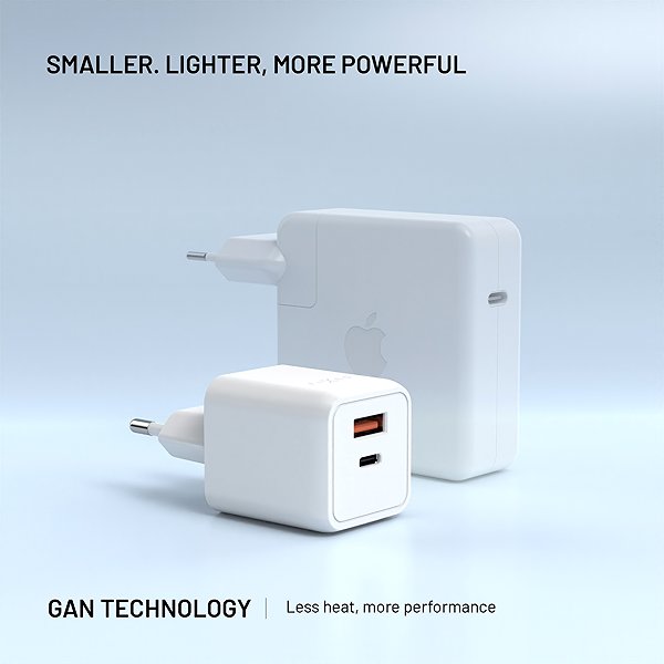 Töltő adapter FIXED Mini GaN USB-C/USB kimenettel és PD 45W támogatással, fehér ...