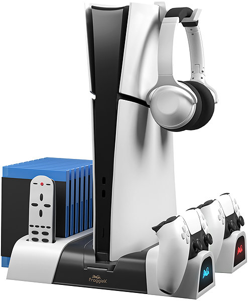 Ständer für Spielkonsole Froggiex FX-P5-C4-W PS5/PS5 Slim Multifunctional Cooling Stand + Headset holder ...