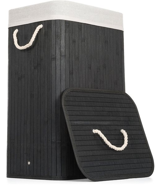 Wäschekorb G21 Korb 40 × 30 × 60 cm 72 l schwarz mit braunem Stoffkorb, Bambus ...