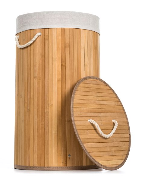 Wäschekorb G21 Korb 35 × 60 cm rund mit weißem Stoffkorb 55 l, Bambus ...