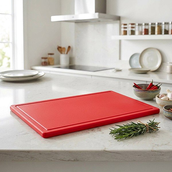 Lopárik Gastro Doštička na krájanie plastová 50 × 30 × 2 cm, s drážkou, červená Lifestyle