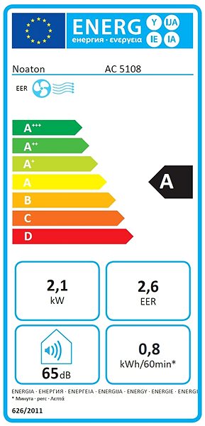 Portable Air Conditioner Noaton AC 5108 + AL 4010, Portable Air Conditioner + Window Seal (4m) Energy label
