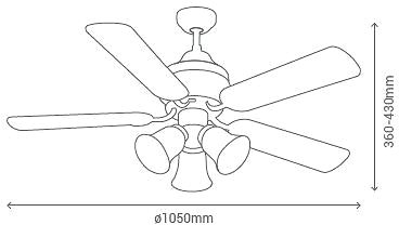 Ventilátor Sulion 075438 HORNET, stropný ventilátor so svetlom Technický nákres