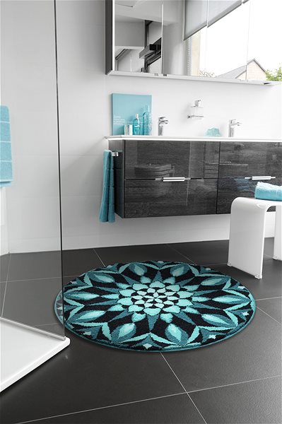 Kúpeľňová predložka GRUND POZNANIE Mandala kruhová o 80 cm, tyrkysová ...