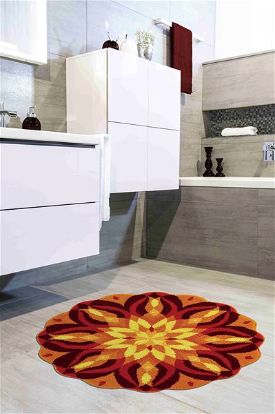 Kúpeľňová predložka GRUND SEBEREALIZÁCIA Mandala kruhová o 60 cm, oranžová ...
