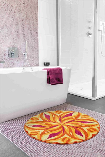 Kúpeľňová predložka GRUND TANČIACA OBLOHA Mandala kruhová o 80 cm, oranžová ...
