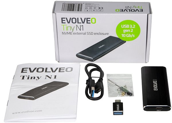Hard Drive Enclosure EVOLVEO Tiny N1, 10Gb/s, NVME Package content