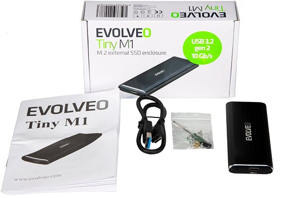 Hard Drive Enclosure EVOLVEO Tiny M1, 10Gb/s Package content
