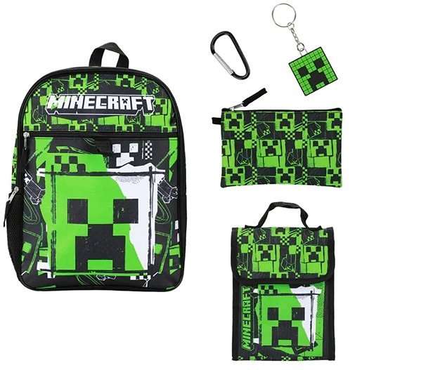 Minecraft Backpack - Creeper - Backpack, snack bag, pencil case, carabiner, pendant .