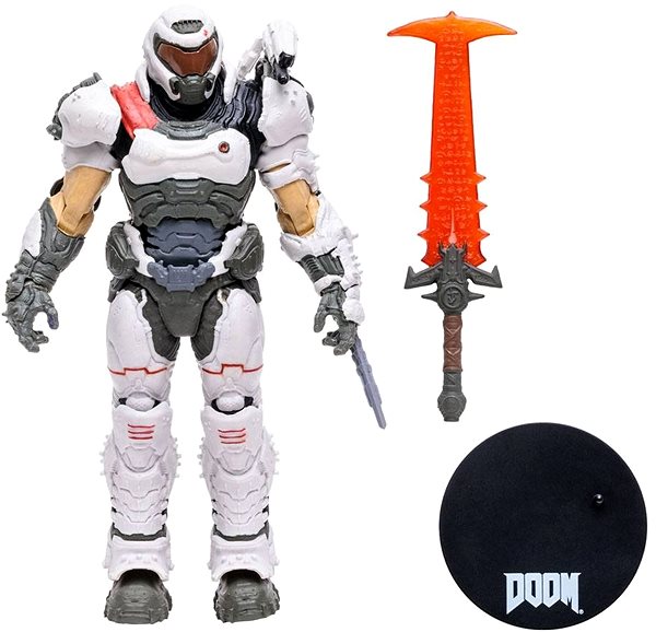 Figur Doom Eternal - White Armor Doom Slayer - Actionfigur Packungsinhalt