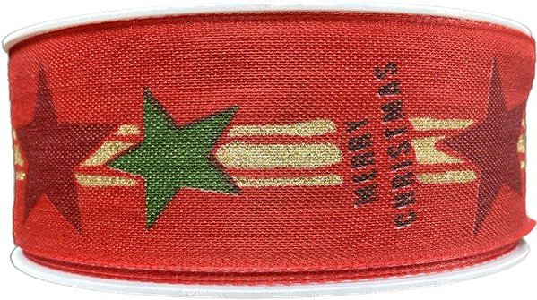 Ribbon GOLDINA Christmas ribbon STAR CHAIN RED red 9474 .