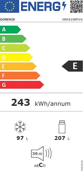 Chladnička GORENJE NRK619EPW4 Energetický štítok