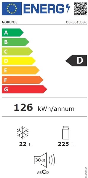 Hűtőszekrény GORENJE OBRB615DBK Energia címke