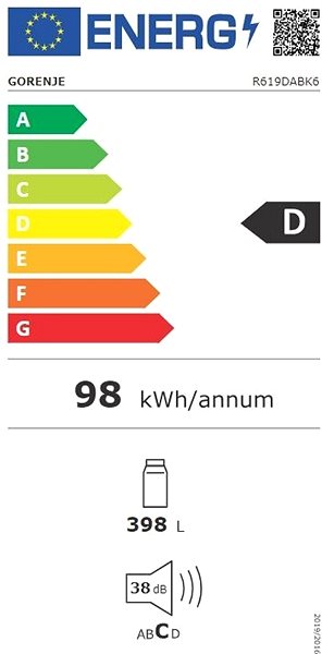 Hűtőszekrény GORENJE R619DABK6 Energia címke