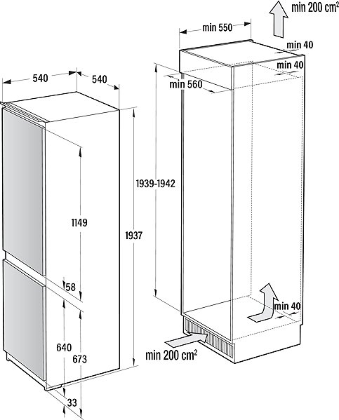 Built-in Fridge GORENJE NRKI419EP1 Technical draft