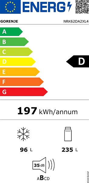 Refrigerator GORENJE NRK62DA2XL4 Energy label