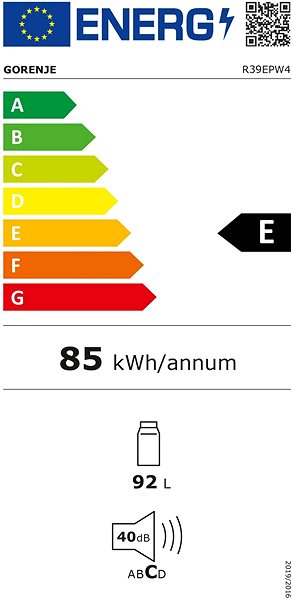 Kis hűtő GORENJE R39EPW4 Energia címke